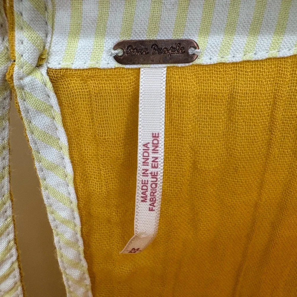 Free People Mustard Yellow Oversized Gauze Cotton Boho Tunic Top Medium‎